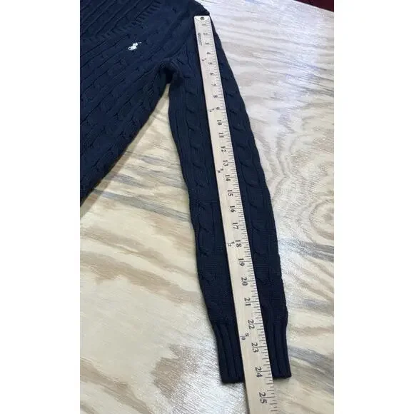 Polo Ralph Lauren Sport Cable Knit Sweater V Neck Women’s Medium Black Preppy - Picture 8 of 8